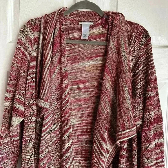 Catherines Open Front Waterfall Knit Sweater Cardigan Women's Red Cream Size 2X - Picture 6 of 6